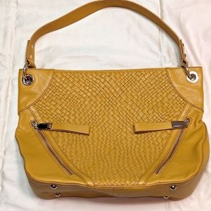 Makowski Yellow Woven Leather Large Shoulder Bag Purse